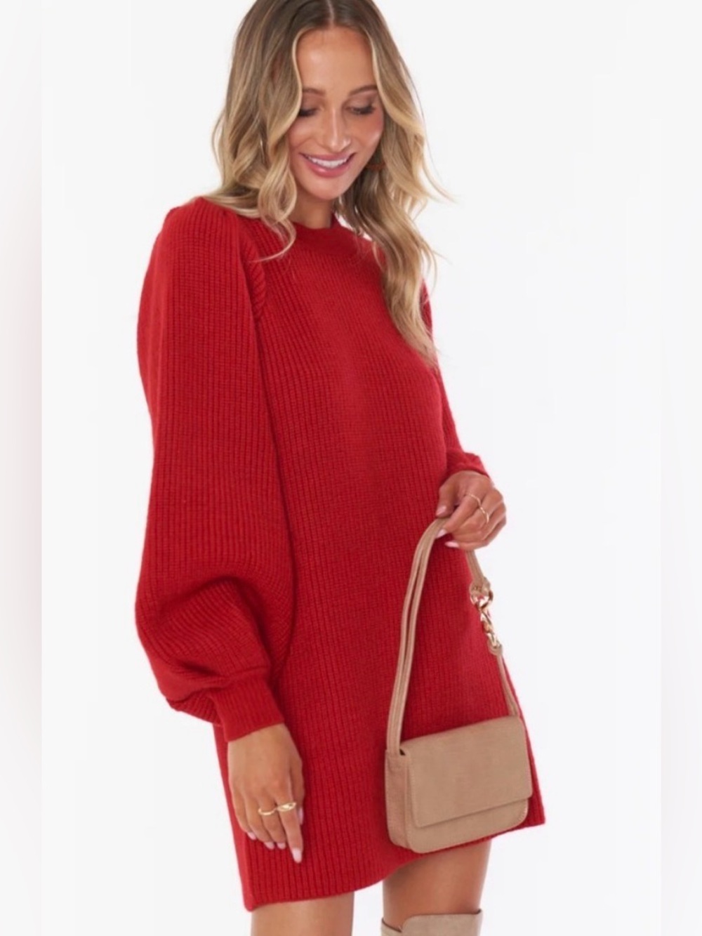 Show Me Your Mumu Dixon Sweater Dress Red Chunky Knit Balloon Sleeve XS